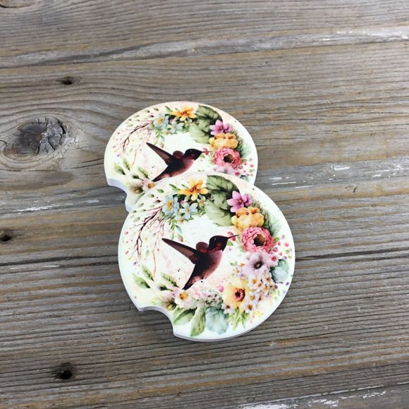 Hummingbird Floral Car Coasters - Picture 1 of 7